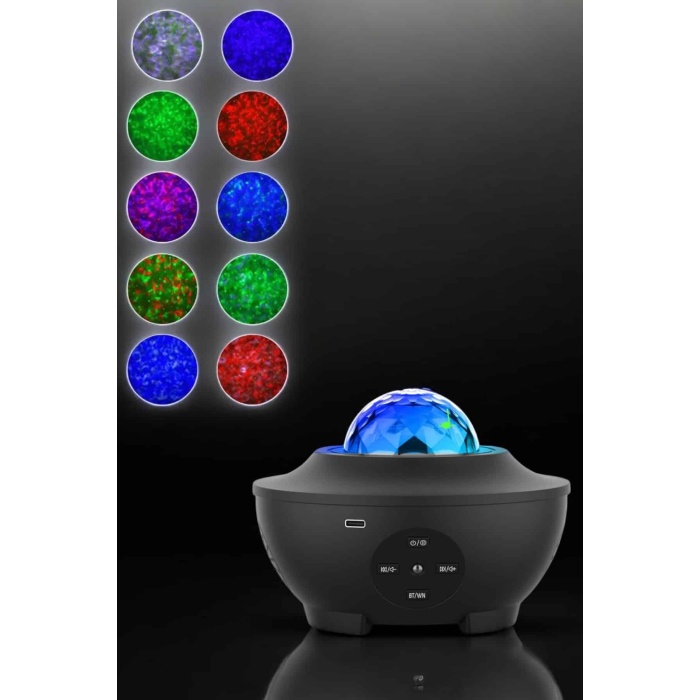 Projektör Yıldız Gece Lambası Disko Topu Bluetooth Bağlantılı Taşınabilir Şarjlı -