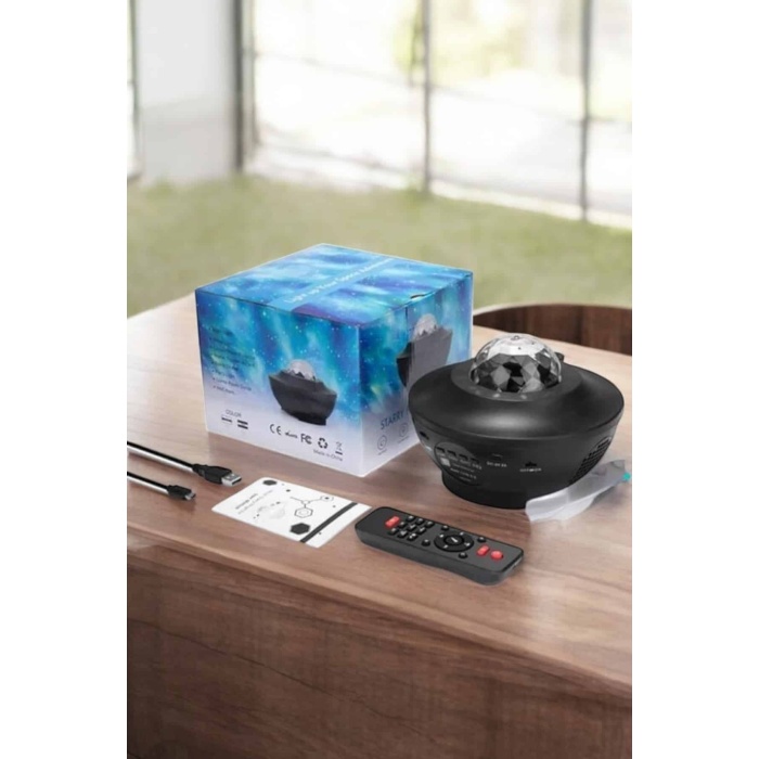 Projektör Yıldız Gece Lambası Disko Topu Bluetooth Bağlantılı Taşınabilir Şarjlı -