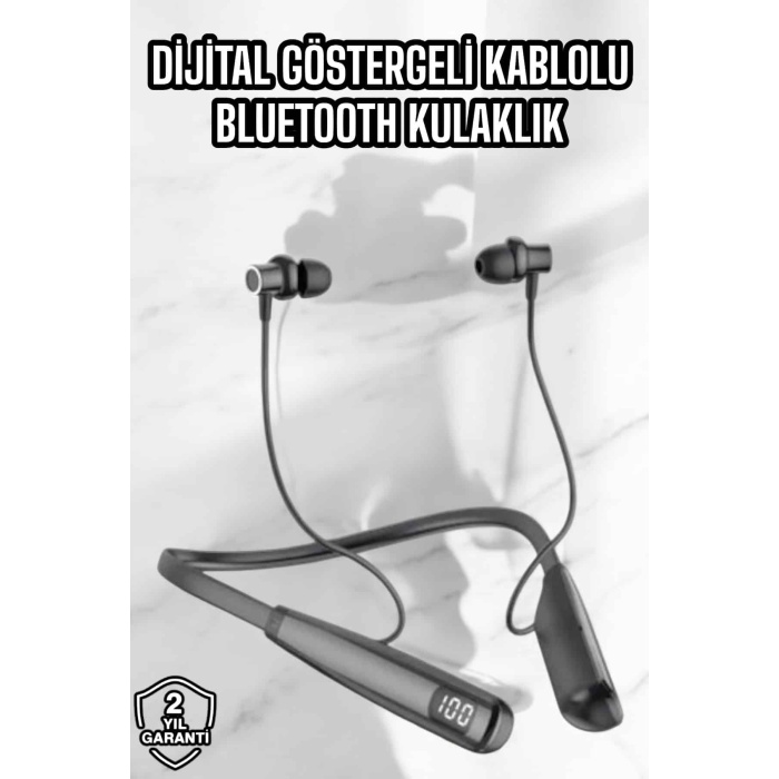 Dijital Göstergeli Kulak İçi Kablosuz Bluetooth Kulaklık Boyun Bantlı -