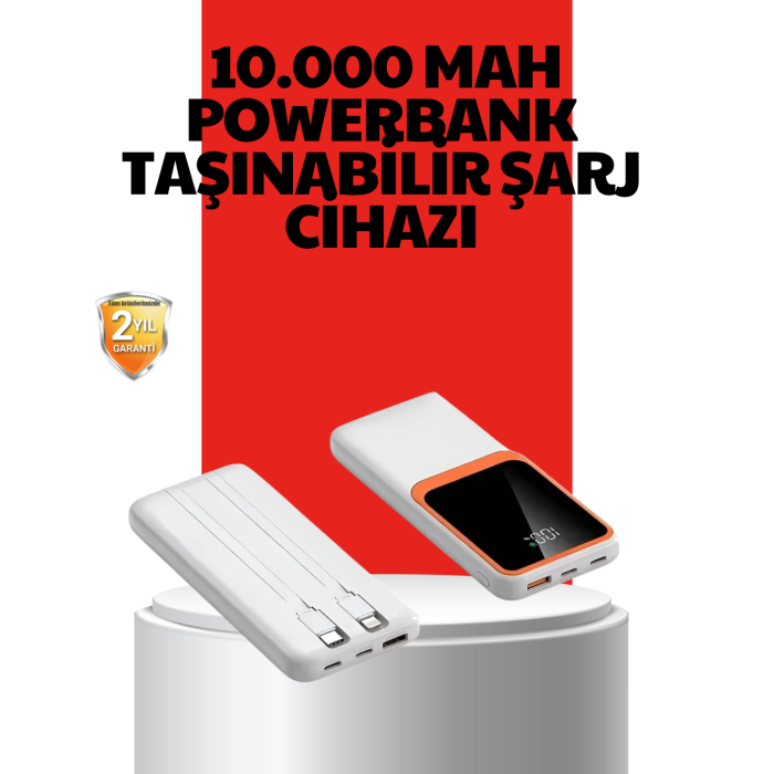 10000 mAh Taşınabilir Powerbank – Çift Çıkışlı Type-C ve Lightning Uyumlu -