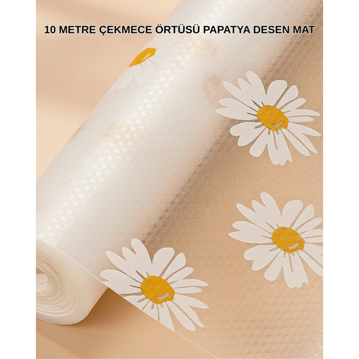 10 Metre Papatya Desenli Dolap İçi Kaymaz Koruyucu Mat -