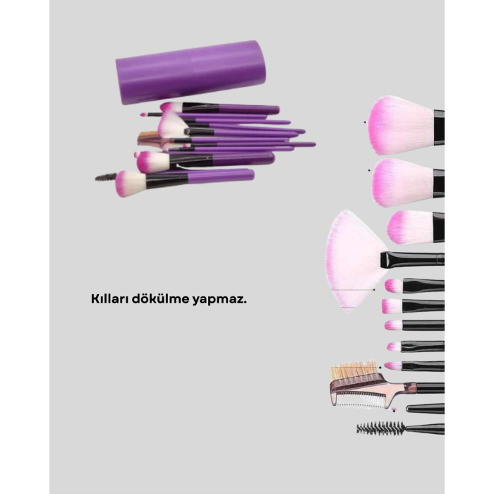 12 Parça Makyaj Fırça Seti – Profesyonel ve Günlük Kullanıma Uygun -