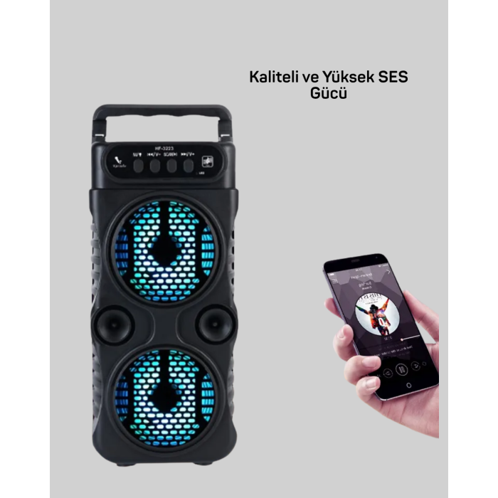 LED Işıklı Kablosuz Hoparlör – Bluetooth, FM Radyolu, Taşınabilir Şarjlı -