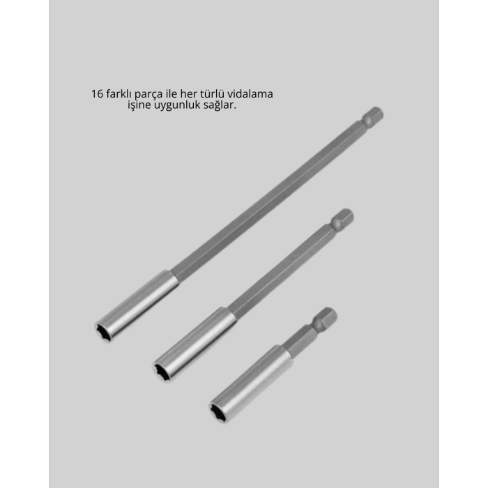 Ergonomik 16 Parça Bits Tornavida Uç ve Adaptör Seti -