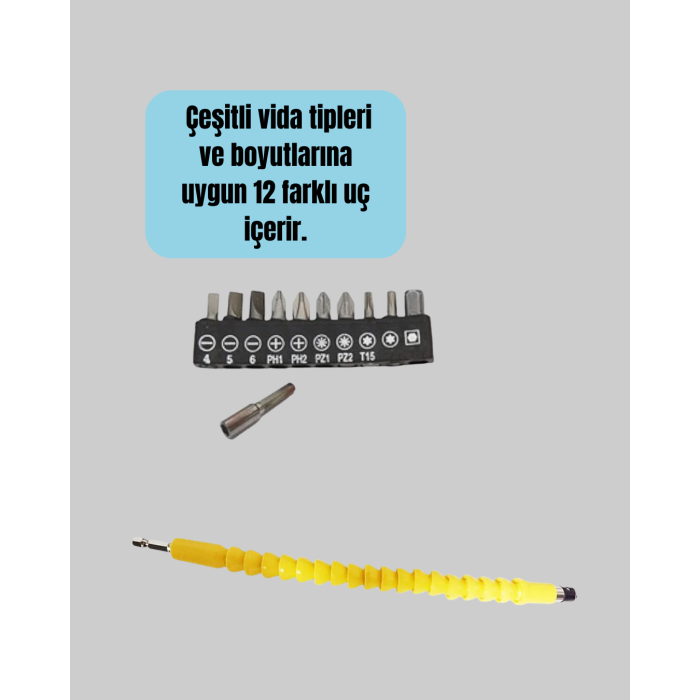 12 Parça Akrobat Bits Seti Çok Amaçlı Vidalama Dayanıklı Çelik -