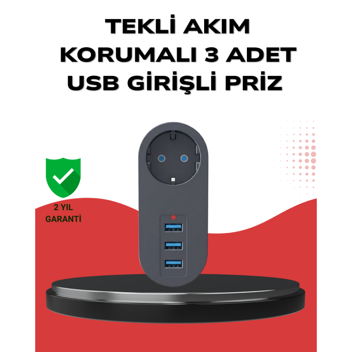 Isıya Dayanıklı 3 USB Portlu Güvenlikli Priz – Akıllı Enerji Yönetimi -