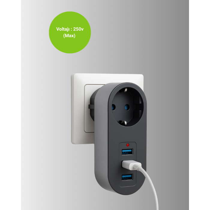 Isıya Dayanıklı 3 USB Portlu Güvenlikli Priz – Akıllı Enerji Yönetimi -