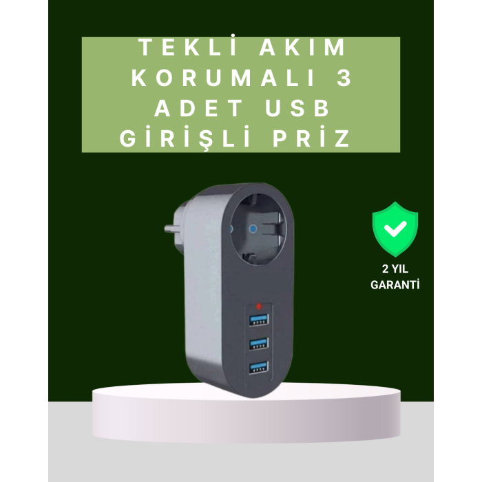 Termal Akım Korumalı 3 USBli Güvenli Priz – Akıllı Akım Dengeleme -