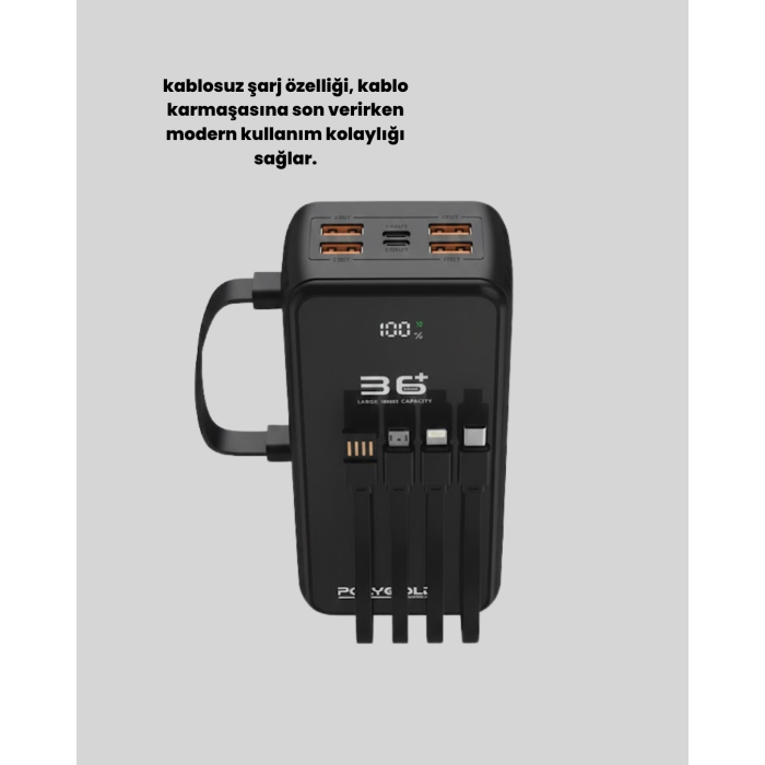 Yüksek Kapasiteli Powerbank Hızlı Şarj ve Kablosuz Destekli -
