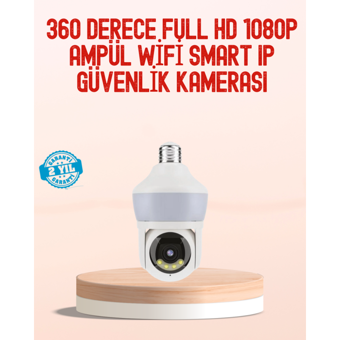 360° Full HD Wi-Fi Akıllı Ampül Kamera Gece Görüşlü -