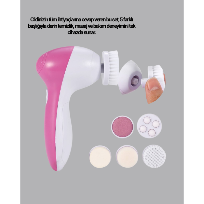 5 Başlıklı Yüz Masaj Aleti – Cilt Temizleme, Peeling, Siyah Nokta ve Gözenek Bakımı -