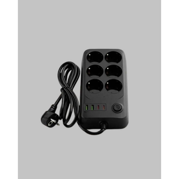 2500W Güçlü 6’lı Priz USB ve Type-C Çıkışlı Termal Korumalı -