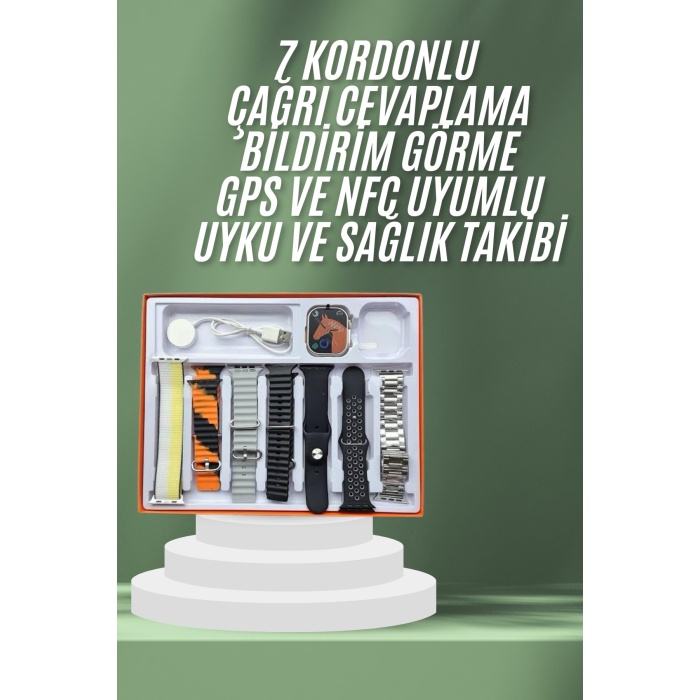 7 Kordonlu Akıllı Saat Plastik Kordon Hasır Kordon Çelik Kordon -