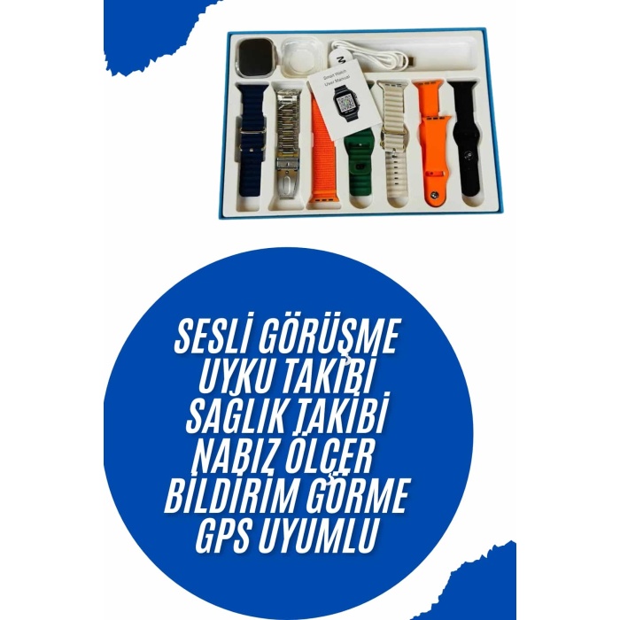 Akıllı Saat 7 Kordon Hediyeli Takvim Alarm Nabız Ölçer Bildirim Görme Sesli Görüşme -