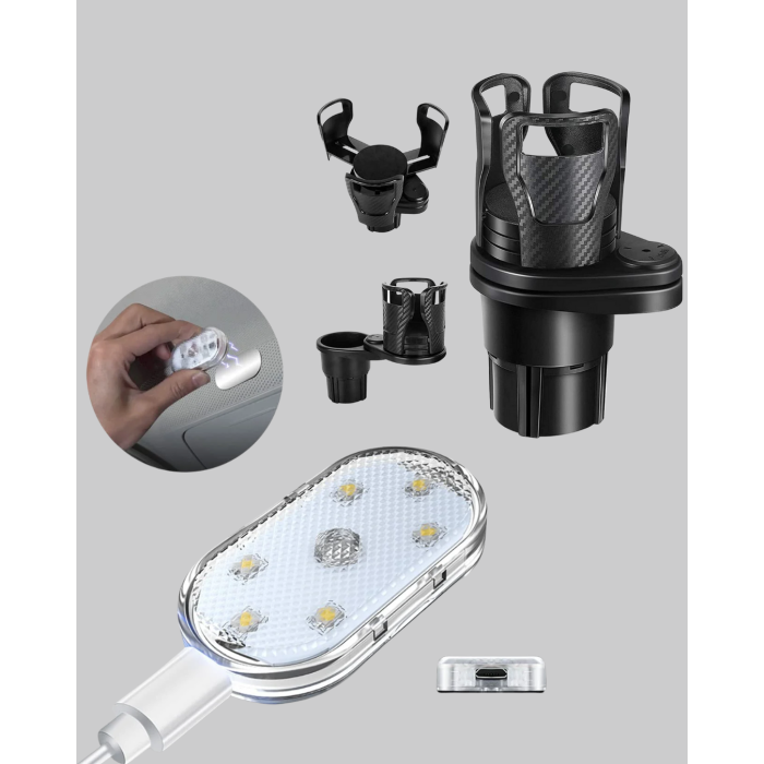 Araç İçi Düzen ve Ambiyans Seti Çift Bardak Tutucu + LED Işık -