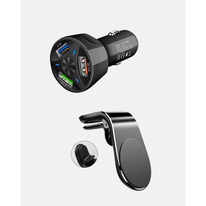 Araç İçi Telefon Tutucu + Quick Charge 3.0 Araç Şarj Cihazı Seti -