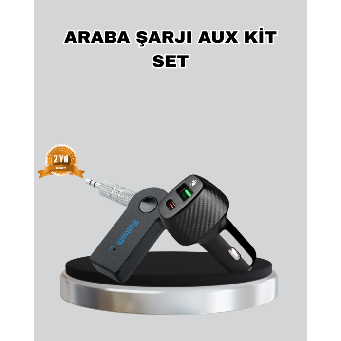 AUX Bluetooth Adaptör ve 38W Hızlı Araç Şarj Cihazı Seti -