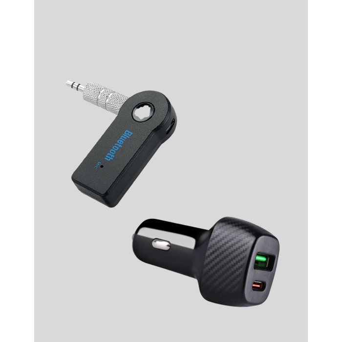 Bluetooth AUX Çevirici ve PD Destekli Araç Şarj Cihazı 2’li Set -