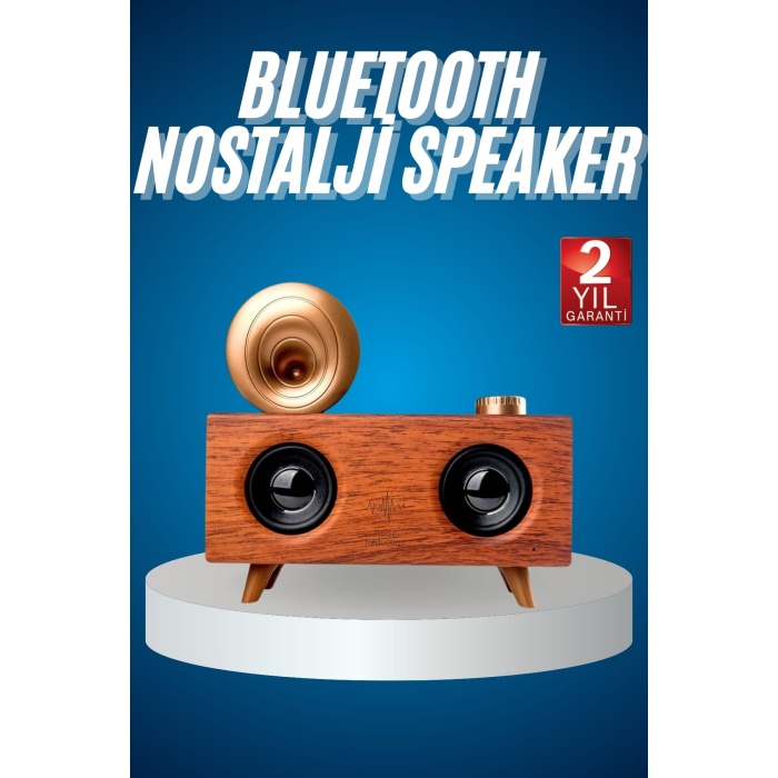 Bluetooth Nostalji Speaker Radyo Gramofon Ahşap Renk Vintage -