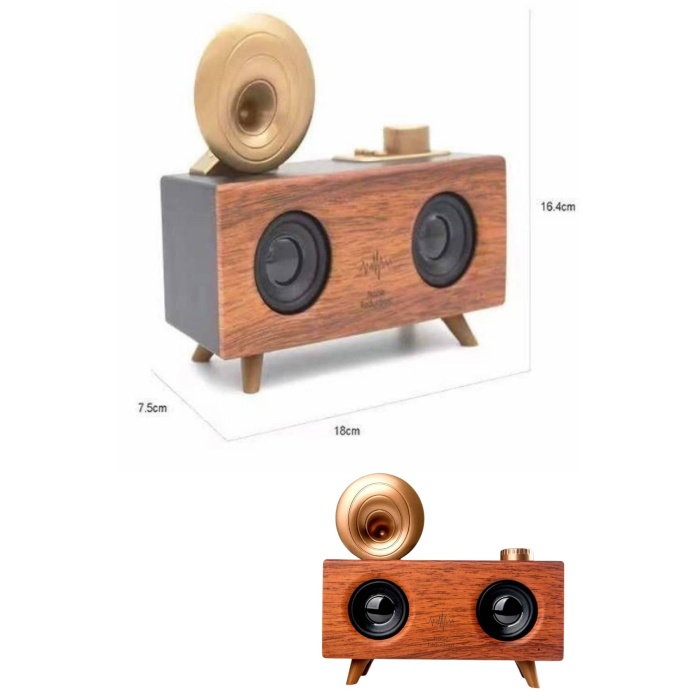 Bluetooth Nostalji Speaker Radyo Gramofon Ahşap Renk Vintage -