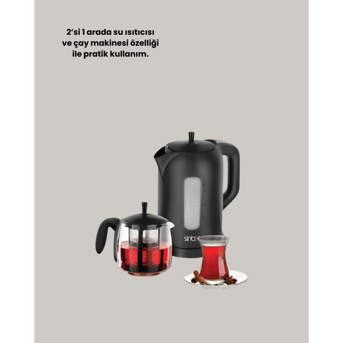 0,9 L Cam Demlik ve 1,7 L Su Haznesi ile Çay Keyfi -