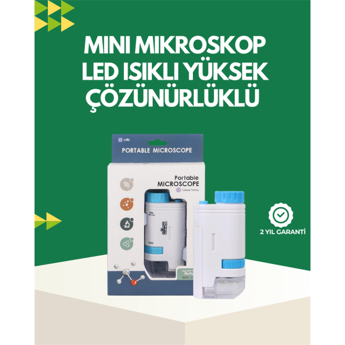LED Aydınlatmalı 80–200 Kat Büyütmeli Cep Mikroskop -