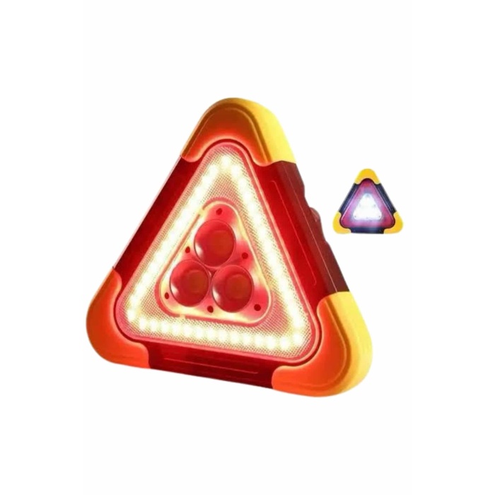 Işıklı İkaz Lambası Reflektör Şarjlı Işıklı Üçgen LED Acil Durum Feneri -