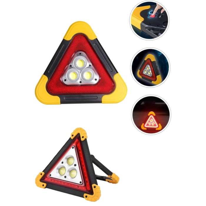 Işıklı İkaz Lambası Reflektör Şarjlı Işıklı Üçgen LED Acil Durum Feneri -