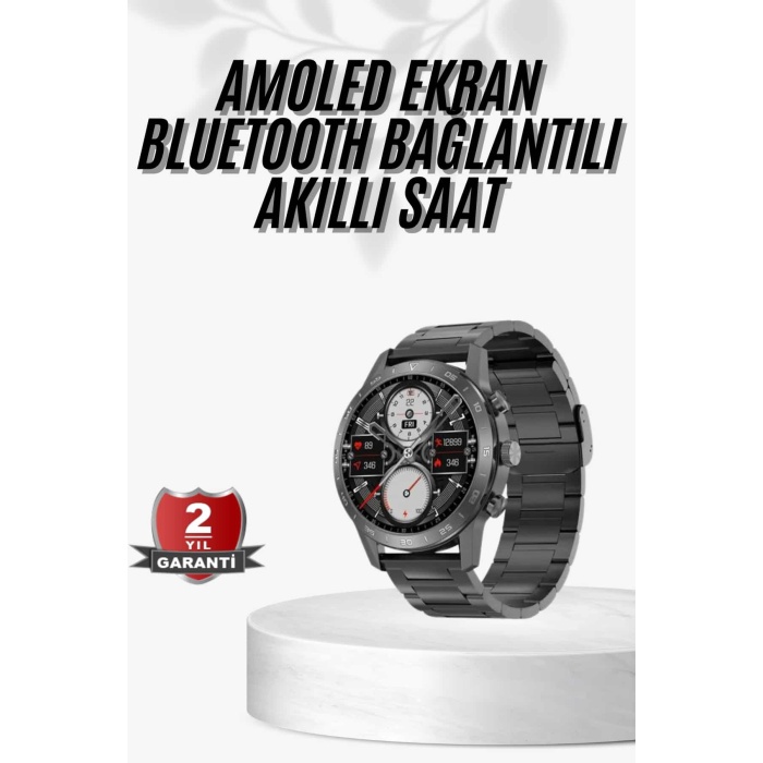 Erkeklere Özel Akıllı Saat Çelik Kordon Bluetooth Bağlantılı İOS ve Android Uyumlu -