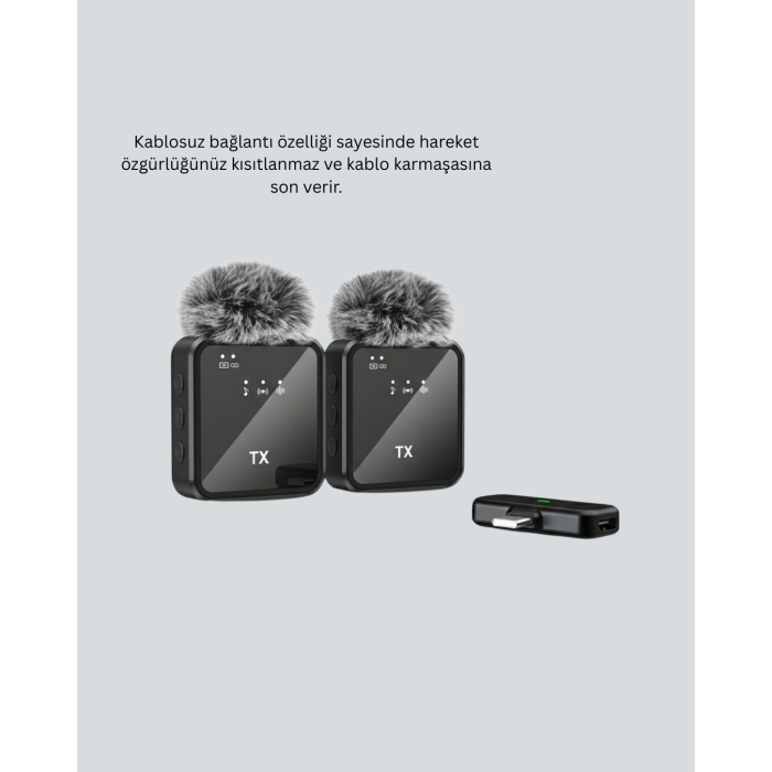 2in1 Kablosuz Yaka Mikrofonu iOS ve Android Uyumlu -