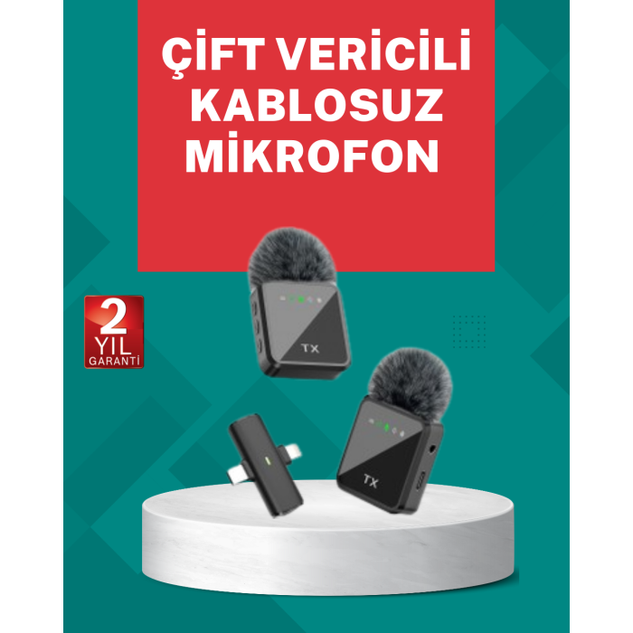 Profesyonel Ses Kayıtları İçin 2’li Kablosuz Yaka Mikrofon Seti -