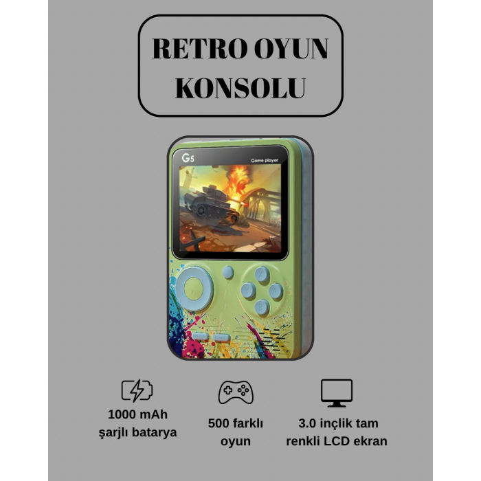 G5 Game Box Retro Mini Oyun Konsolu – 500 Dahili Oyun -