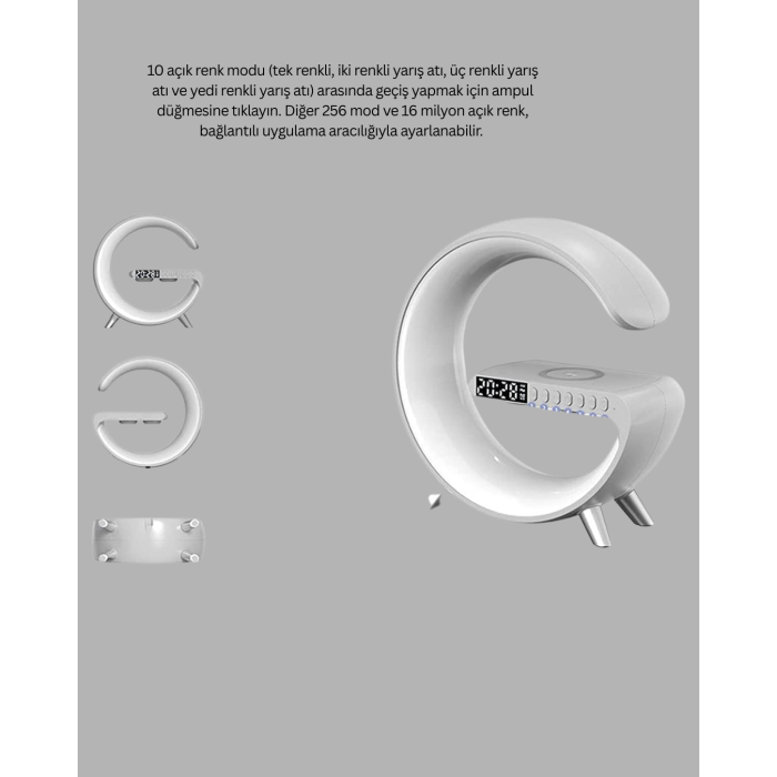 Bluetooth Hoparlörlü RGB Atmosfer Lambası Kablosuz Şarj ve Saat Özellikli -