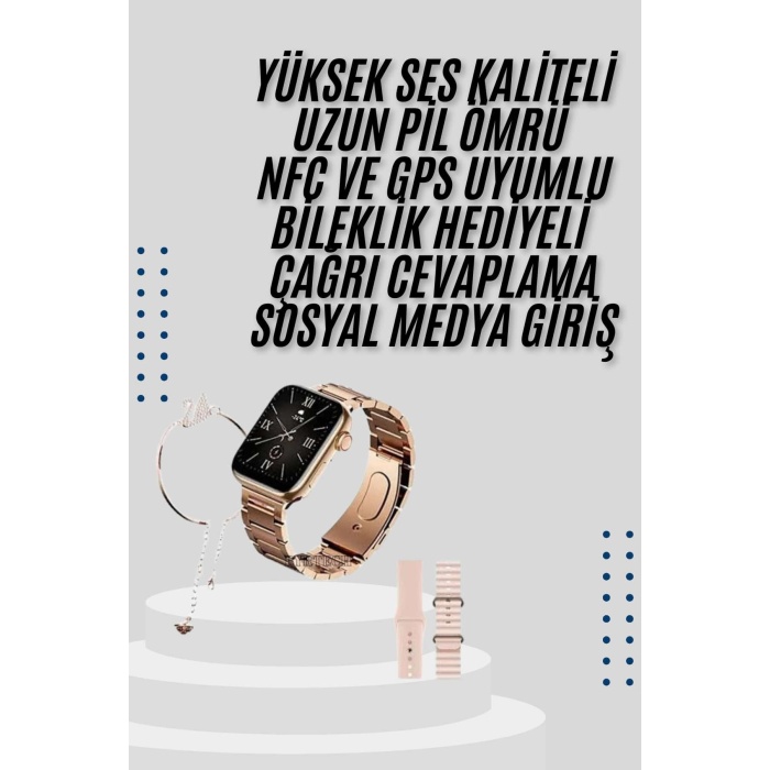 Akıllı Saat 3 Kordonlu Ve Aksesuarlı Bayanlar Için Şık Rose renk -