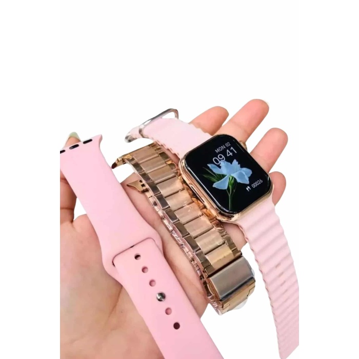 Akıllı Saat 3 Kordonlu Ve Aksesuarlı Bayanlar Için Şık Rose renk -