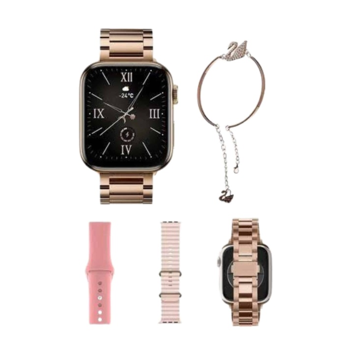 Yeni Nesil Kadın Akıllı Saat Rose Gold Android ve İos Uyumlu -