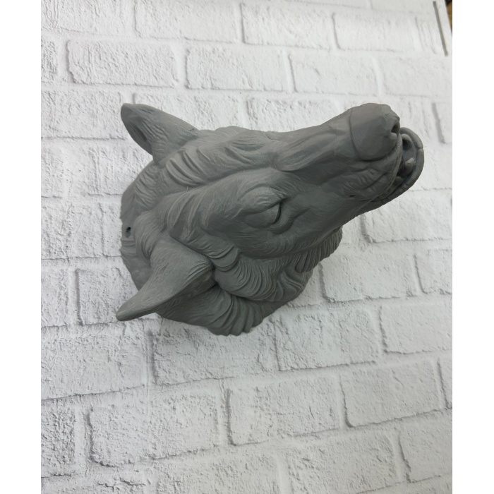 Gri Kurt Duvar Dekoru Asılabilir Dekoratif Heykel Tasarım -