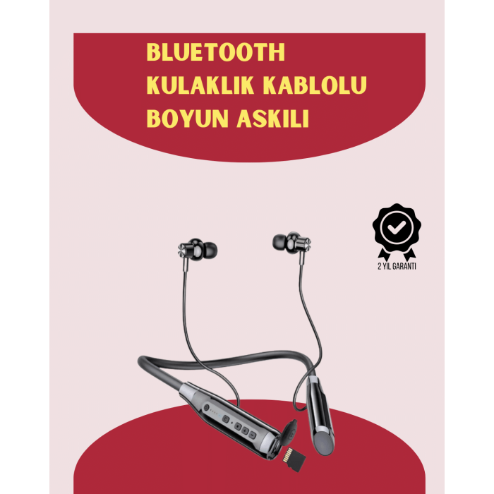 120 Saat Pil Ömrüyle Boyun Askılı Bluetooth Kulaklık – Spor ve Günlük Kullanım İçin -