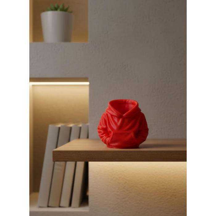 Kırmızı Hoodie Kalemlik 10x10 cm Masa Üstü Düzenleyici -