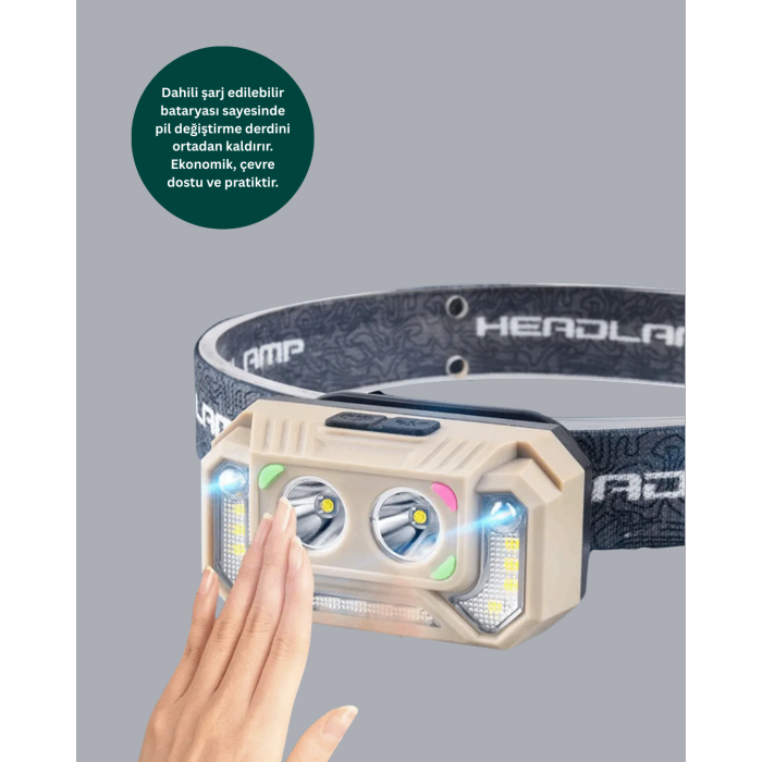 Şarjlı Wave Sensörlü LED Kafa Feneri Outdoor Kullanım -