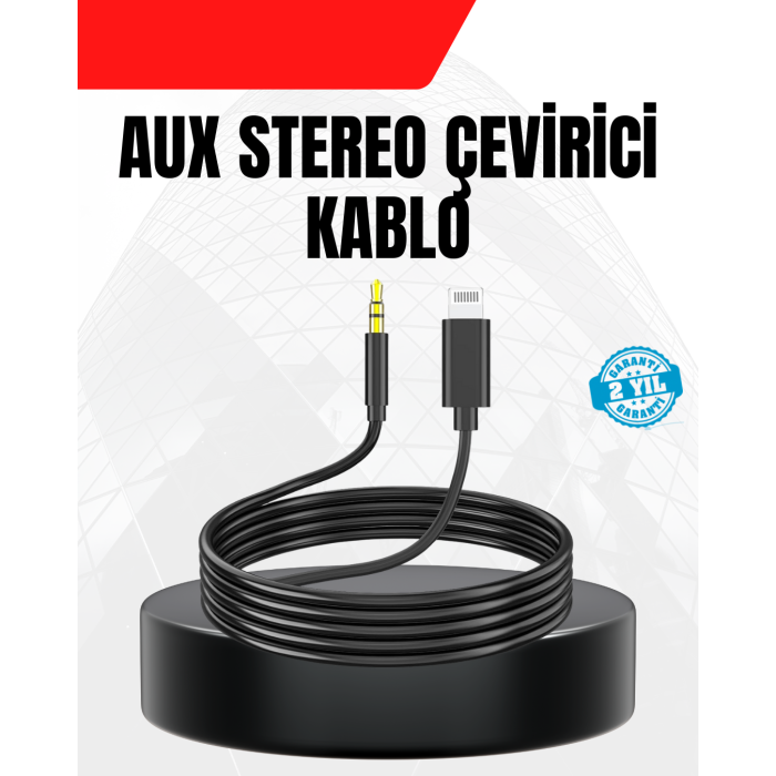 1 Metre Lightning to Aux Çevirici Kablo Stereo Ses Yüksek Kalite -