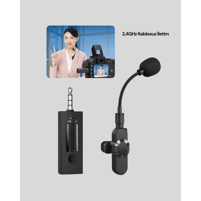 Bluetooth 5.2 Kablosuz Mikrofon – 360° Ses Algılama, Gürültü Engelleme, 4 Saat Çalışma -