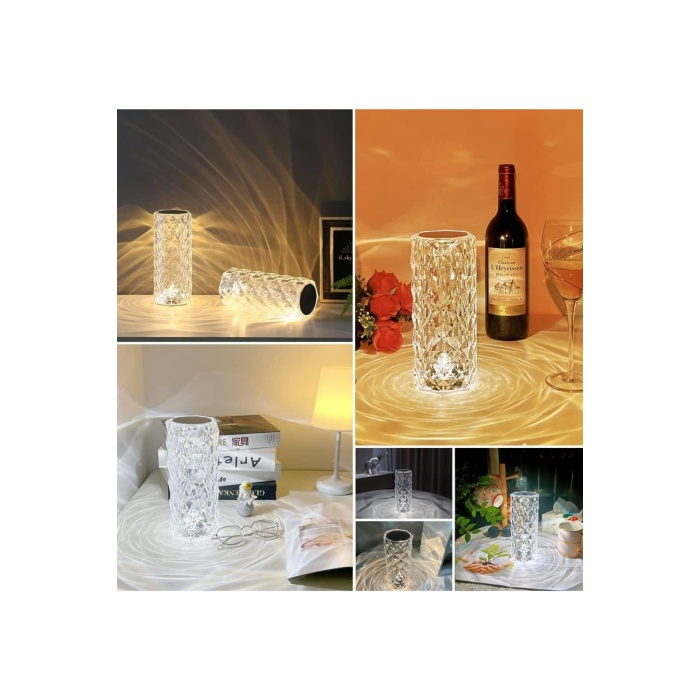 Kristal Lamba Masa Lambası Şarjlı Masa Lambası Dokunmatik Sensör Usb Şarjlı -