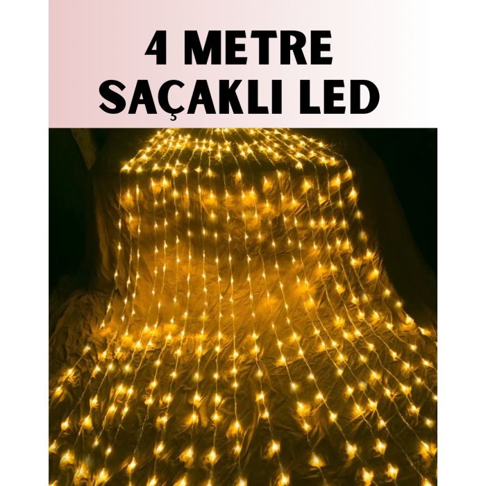 4 Metre Icicle Şelale Led Yılbaşı Perde Işık Sıcak Ambiyans -