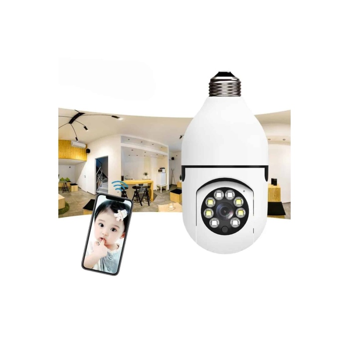 Wifi Güvenlik Kamerası 360 Derece Dönebilen Harekete Duyarlı Gece Görüşlü Ampul -