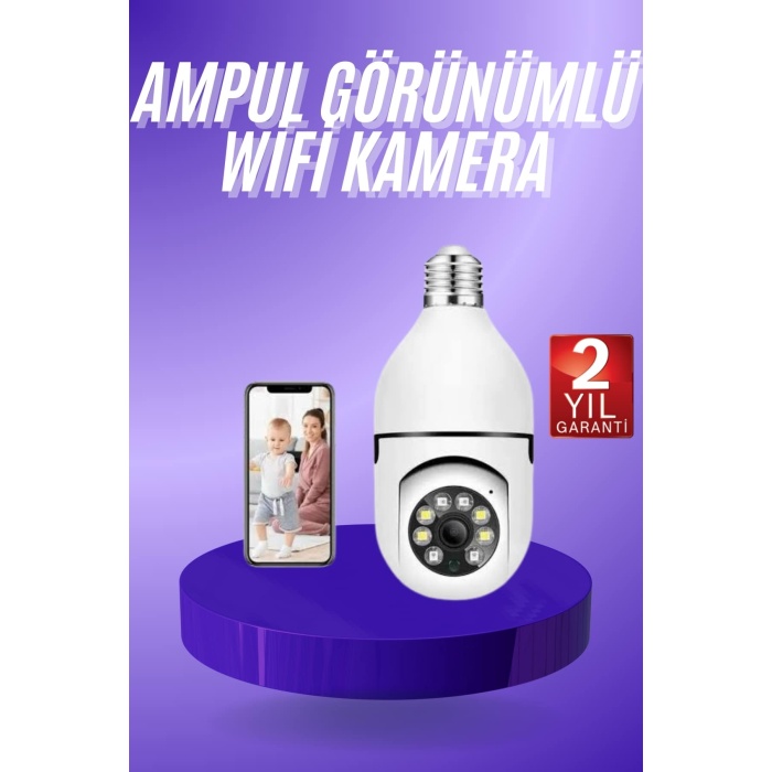 Güvenlik Kamerası Wi-Fi Özellikli 360 Derece Full Hd 1080p Ampül Kamera -