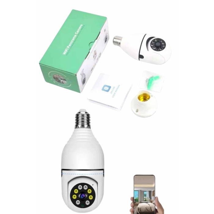 Güvenlik Kamerası Wi-Fi Özellikli 360 Derece Full Hd 1080p Ampül Kamera -