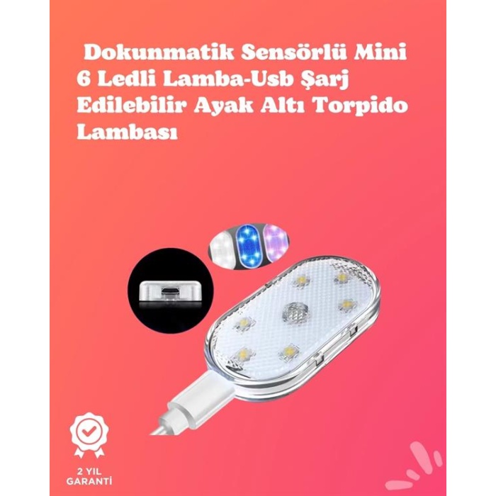 Kolay Montajlı, Çok Renkli USB Şarjlı Kablosuz Araç İçi Işık Seti -