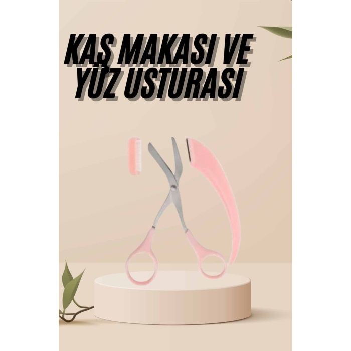 Kavisli Kaş Kirpik Düzeltici Bıyık Alma Taraklı Kaş Makası Yüz Bakım Seti Makas -