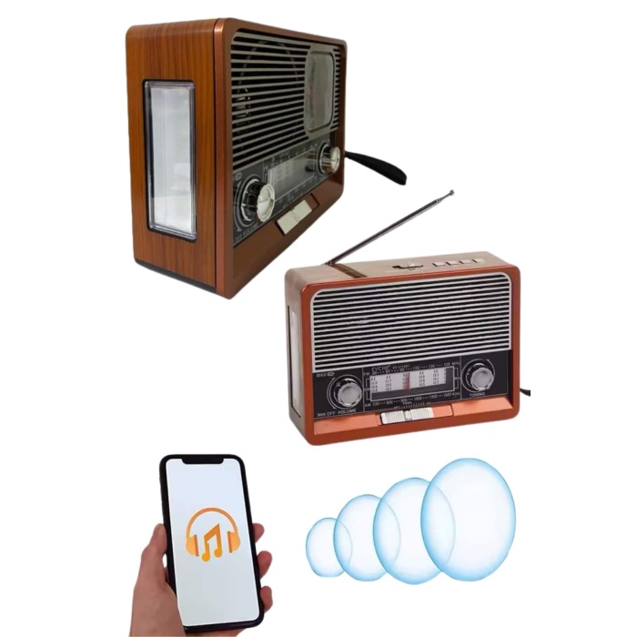 Saatli Fenerli Bluetooth Nostaljik Radyo AUX SD USB Girişli Bluetooth Hoparlör -